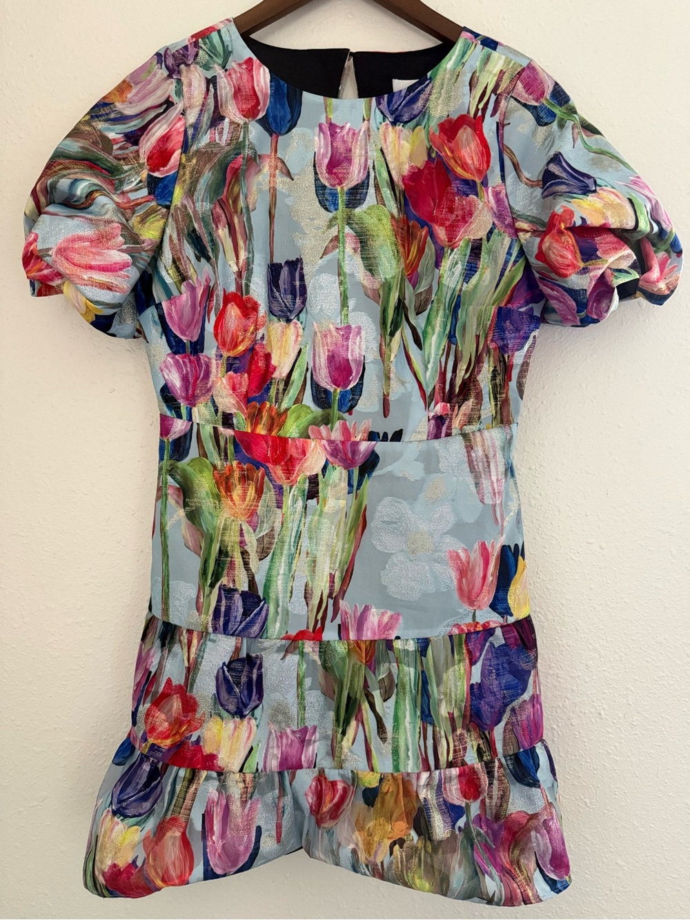 Milly Floral Puff Sleeve Tiered Mini Dress Size 6